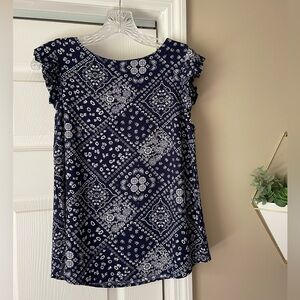 Navy and White Bandana Print Top